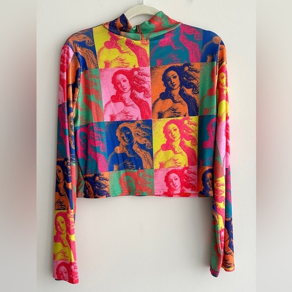 NASTY GAL Kitsch Postcard Mesh Cropped Top, Multicolored, Size 14, NWT - Picture 15 of 16